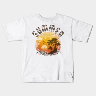 Summer Sunset Palm Tree Beach Ocean Artistic Paradise Classic Kids T-Shirt
